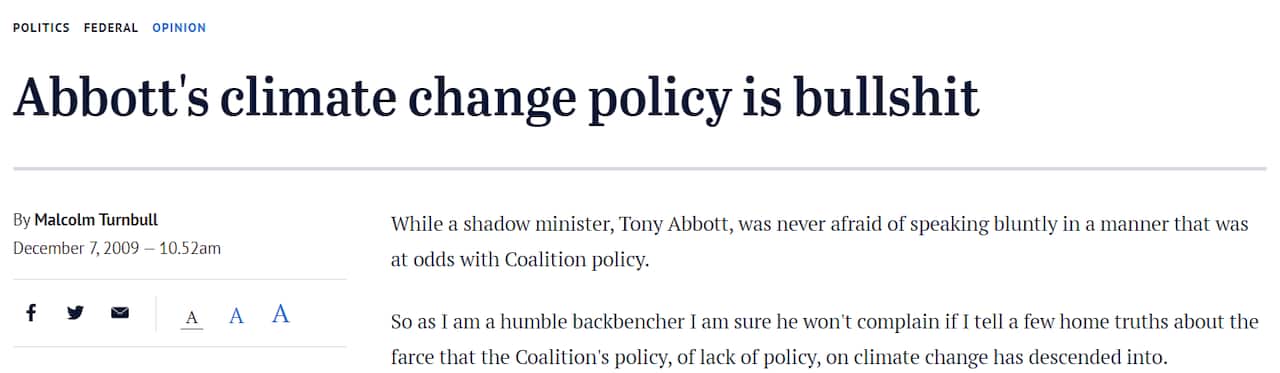 Mr Turnbull slammed Mr Abbott in the Fairfax newspapers.