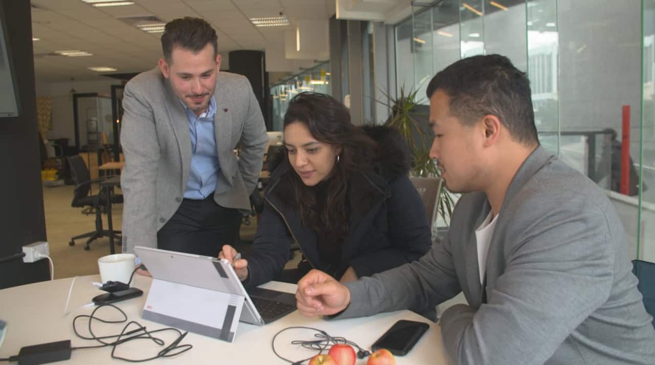 Aiman Hamdounda with members of the startup incubator he founded, Hatch Quarter.