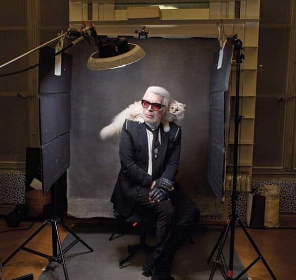 Karl Lagerfeld and his cat.