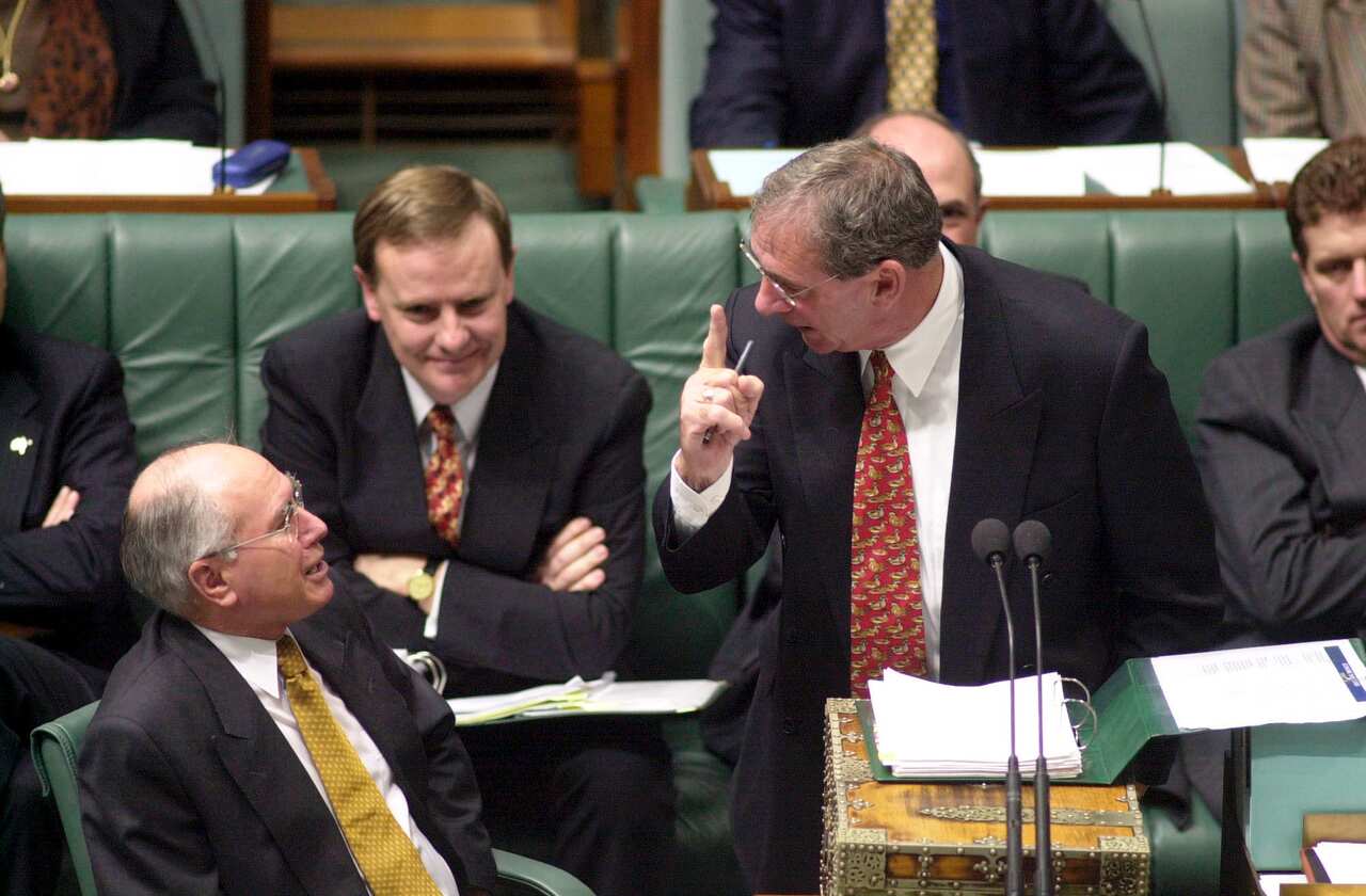 Canberra, August 8, 2001.Finance Minister John Fahey during Question Time in the House of Representatives chamber at Parliament House Canberra today(AAP Image/Alan Porritt) NO ARCHIVING