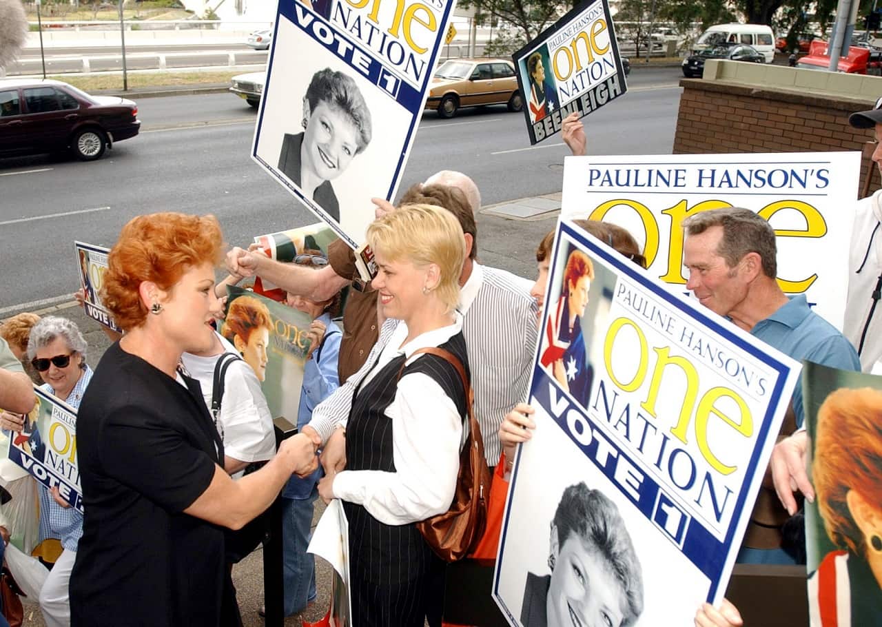 Pauline Hanson arrives at the Brisbane Magistrates Court.