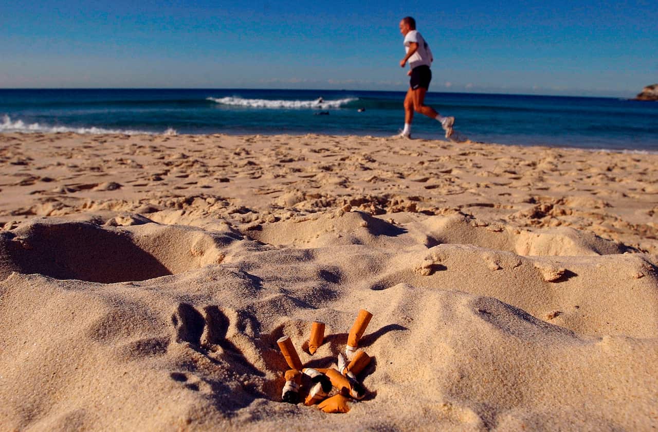 Cigarette butts on Bondi Beach.