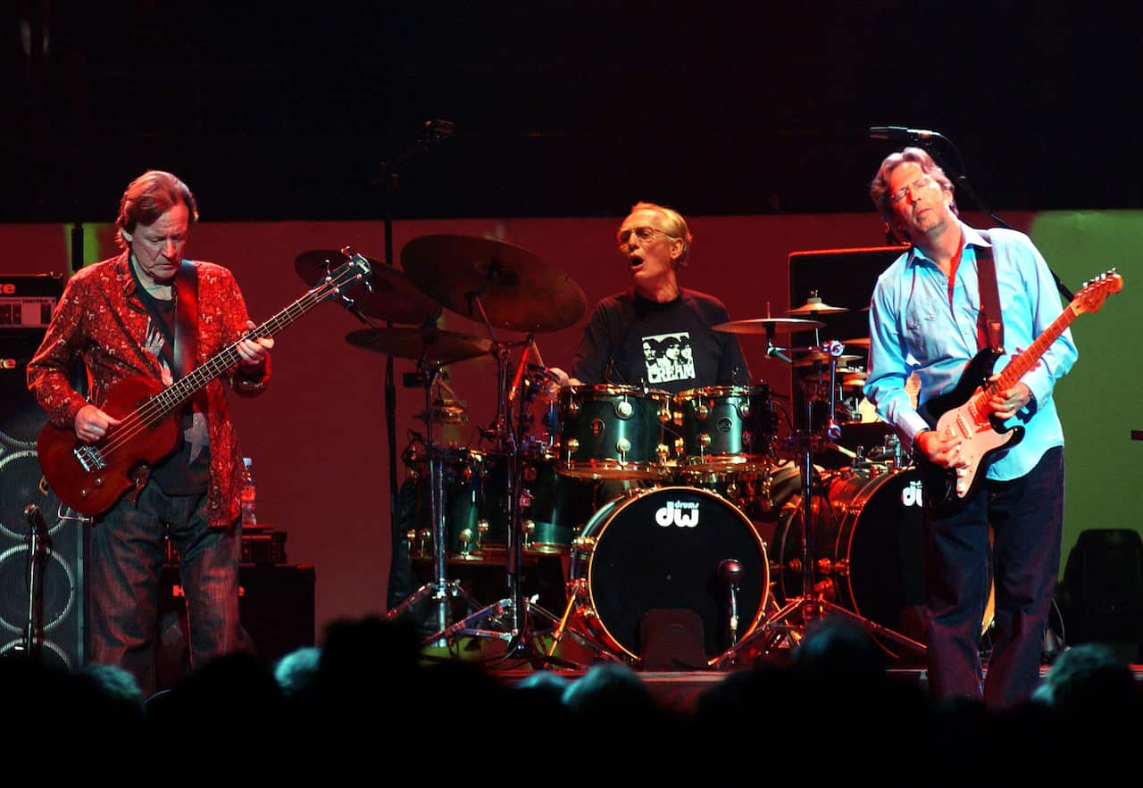 Jack Bruce, Ginger Baker and Eric Clapton, reunited for a performance at the Royal Albert Hall in London in 2005. 