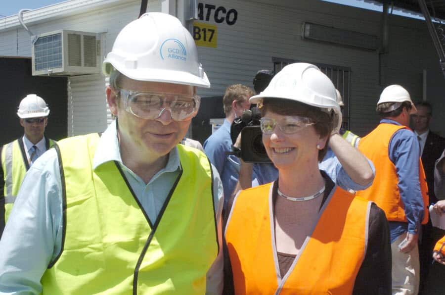 Kevin Rudd and Julia Gillard visit to Gold Coast desalination plant site during construction in 2007.