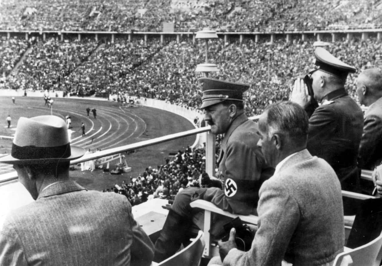 Adolf Hitler observes the Olympic Games in Berlin, August 1936.