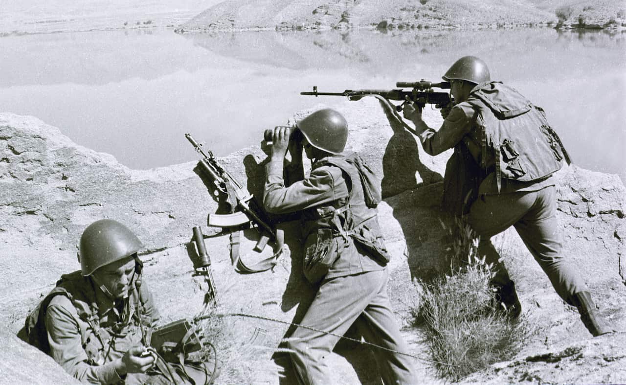Soviet soldiers in action in Afghanistan in 1988. For much of the Cold War, the Red Army was the largest conventional army in the world.