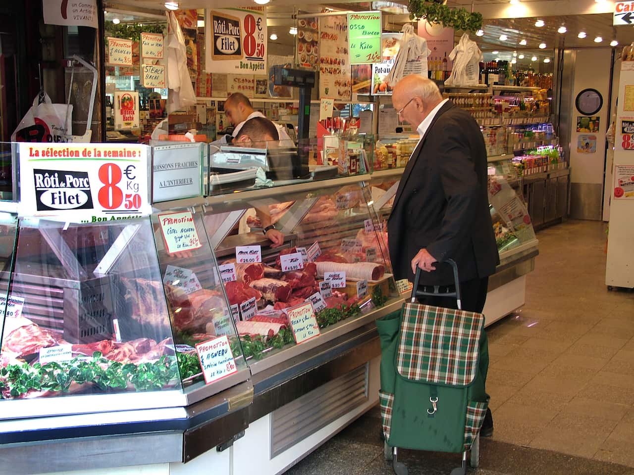 The butcher shop of Boucheries Roger Billebault in Paris, France, 2008. 