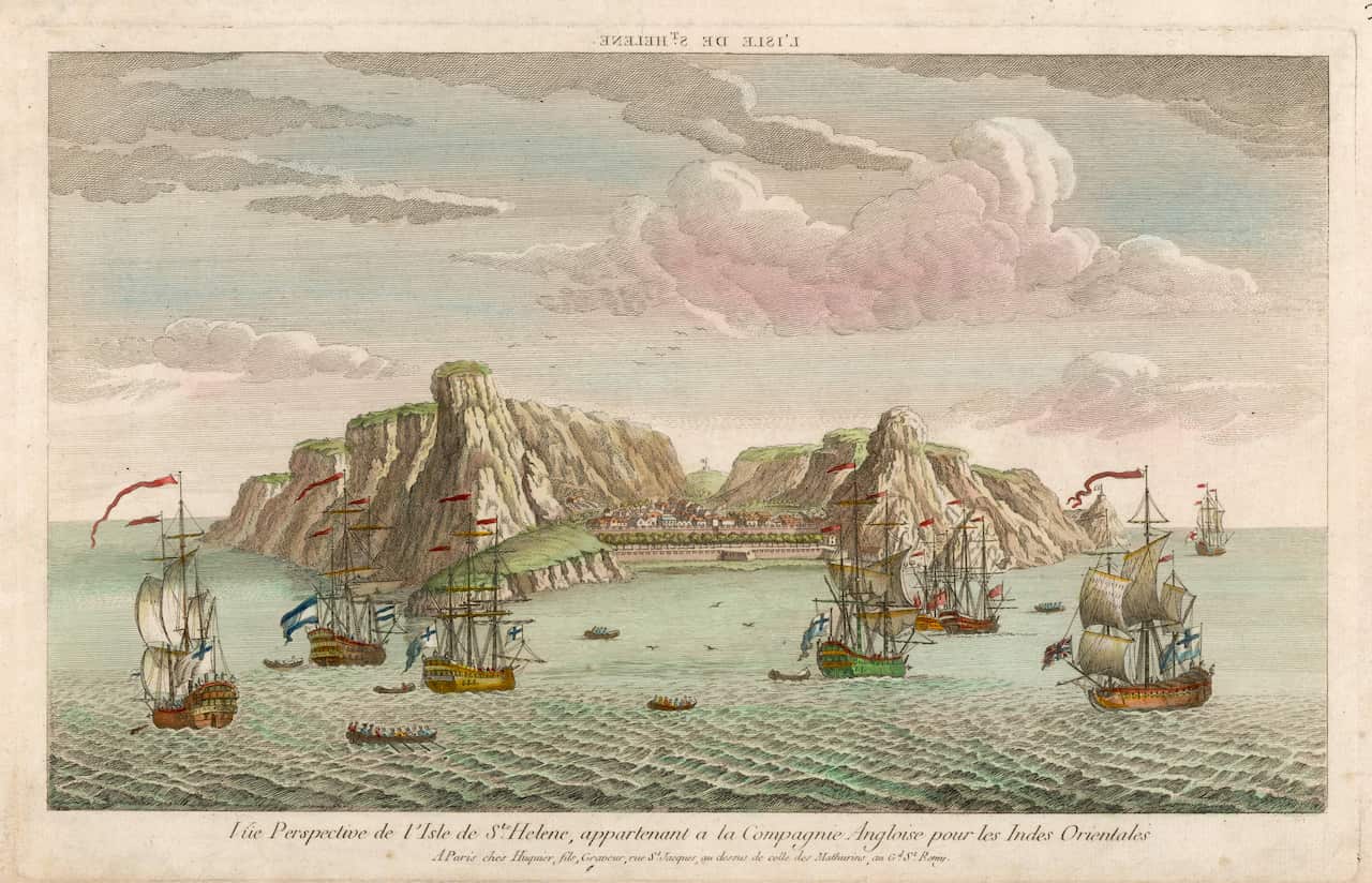 A view of the island of Saint Helena dating from the 18th Century.