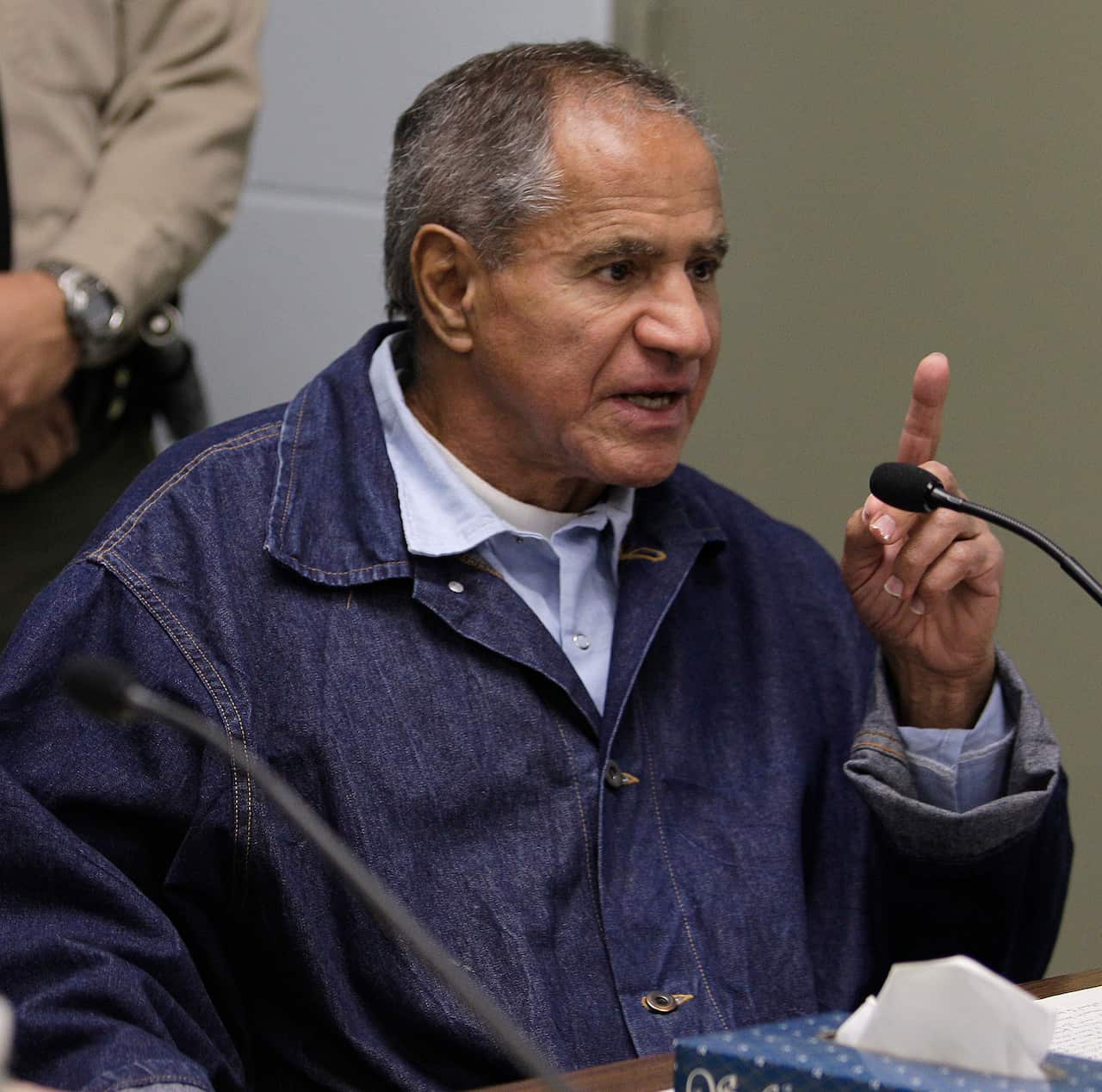 Sirhan Sirhan, is seen during a Board of Parole Suitability Hearing.