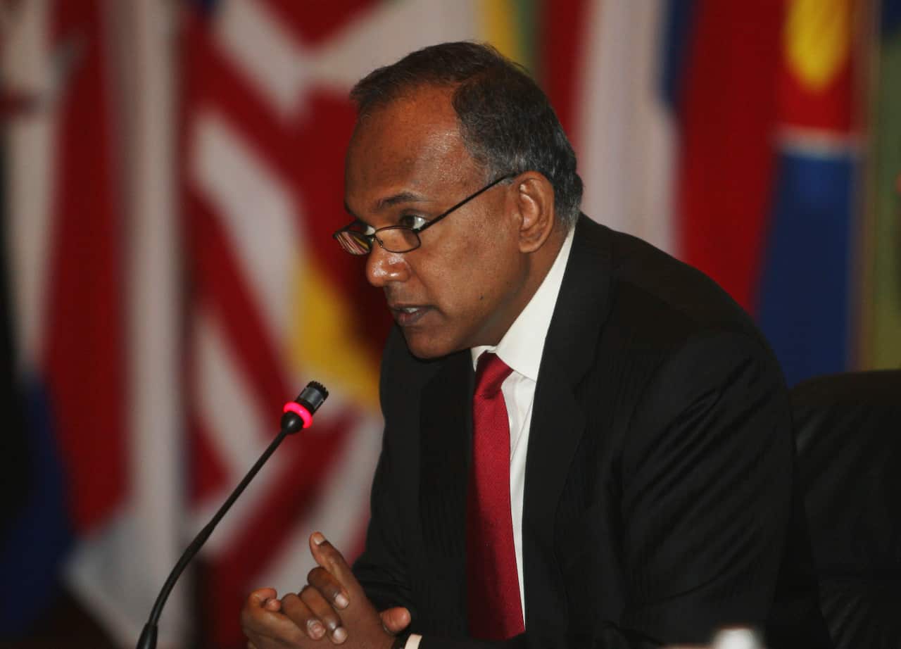 Singaporean Foreign Minister K. Shanmugam delivers his remarks during the ASEAN-Australia ministerial meeting in Indonesia, 2011.