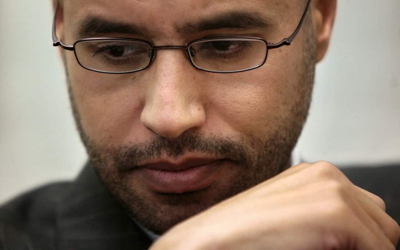 Seif al-Islam, the son of Libyan leader Moammar Gadhafi, poses during an interview in New York in November 2008.