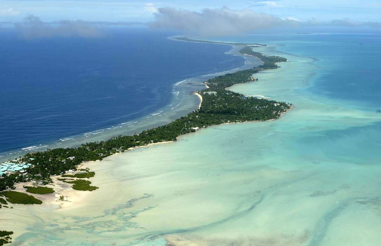 In this March 30, 2004 file photo, Tarawa atoll, Kiribati, is seen in an aerial view.