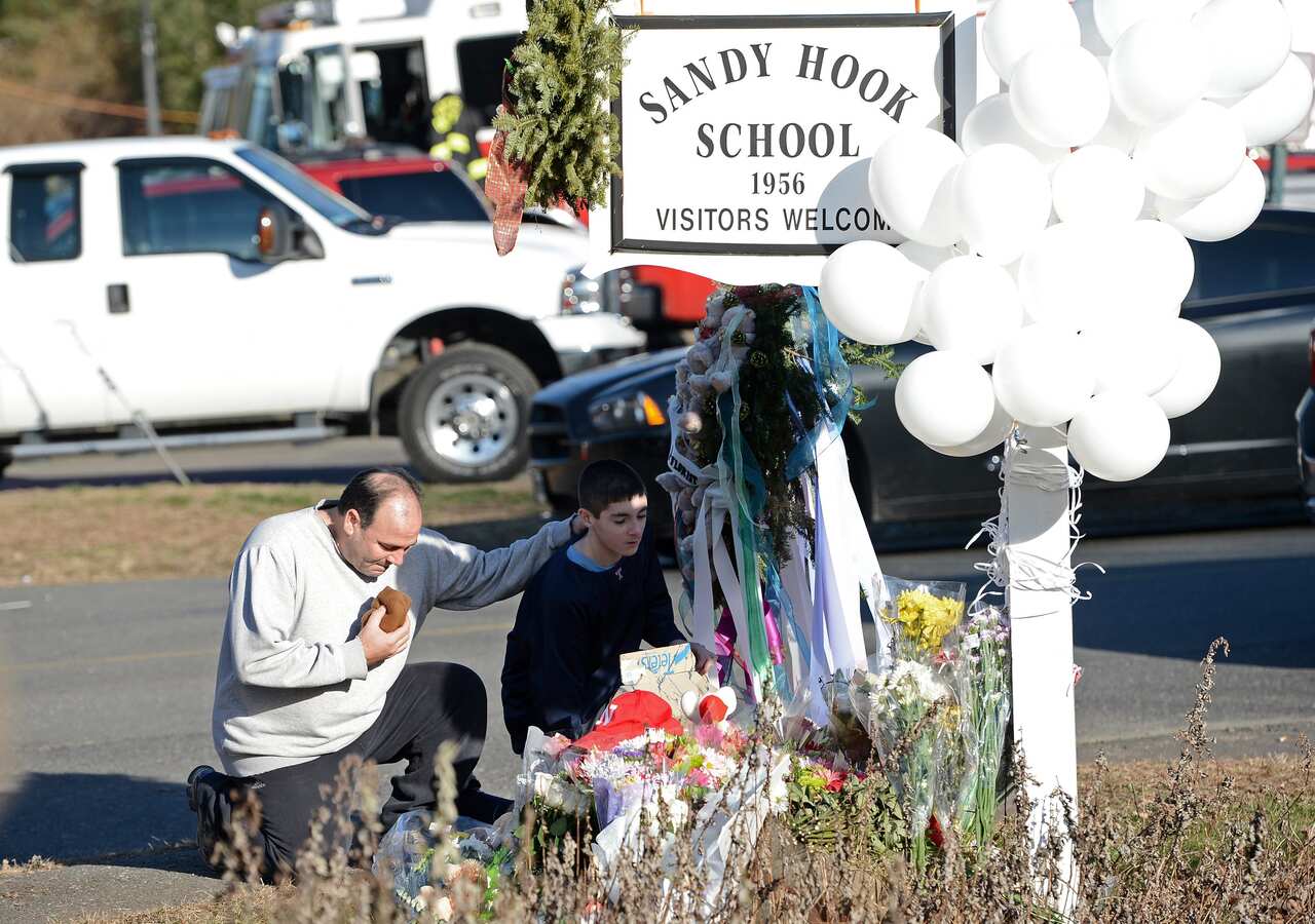 A memorial near Sandy Hook Elementary School after the deadly shooting.