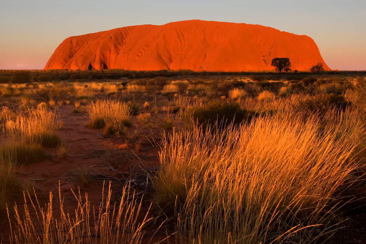 Ayers Rock, also known as Uluru, shortly before sunset  