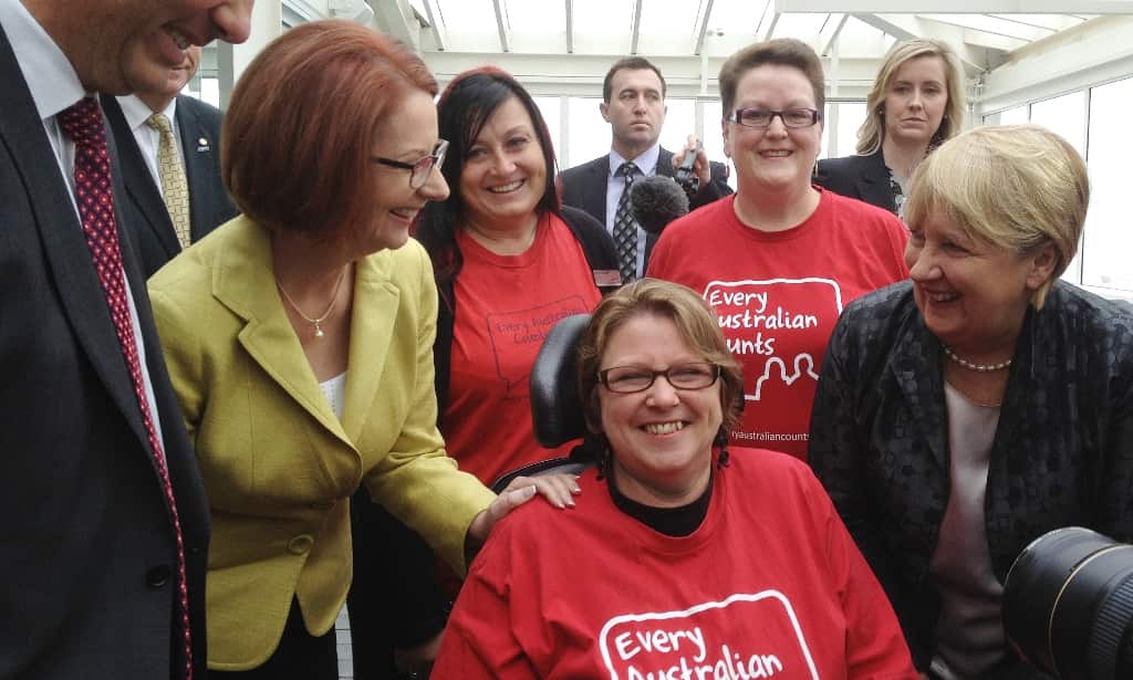 Former Prime Minister Julia Gillard and former Disabilities Minister Jenny Macklin announced Geelong, Victoria would be the headquarters for Disability Australia in 2013. (AAP)