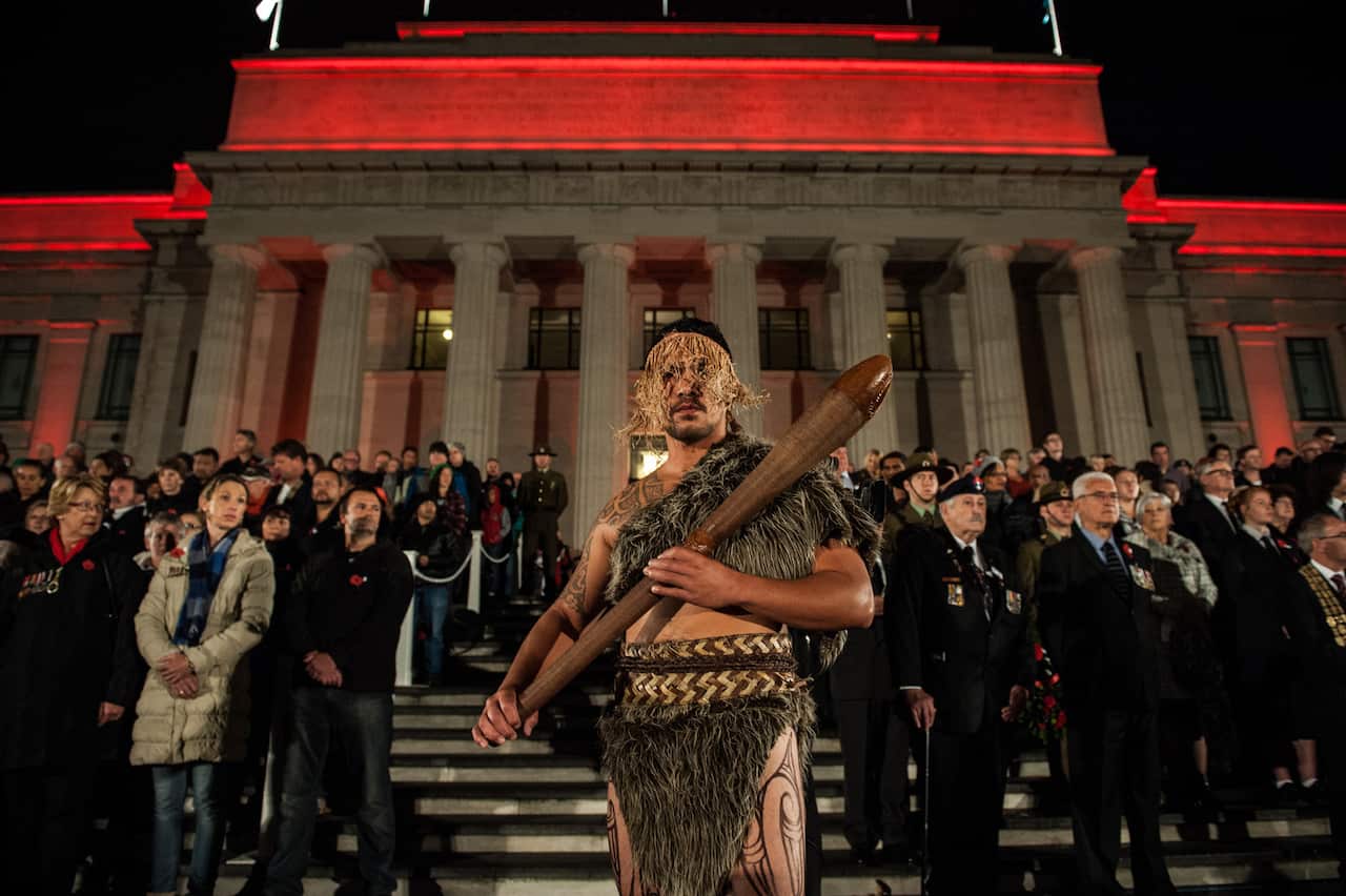 Supplied image of the ANZAC Day Service held at the Auckland War Memorial Museum Cenotaph, Auckland, Friday, April 25, 2014. (AAP/NZN Image/New Zealand Defence Force, Cpl Judith Boulton) NO ARCHIVING, EDITORIAL USE ONLY