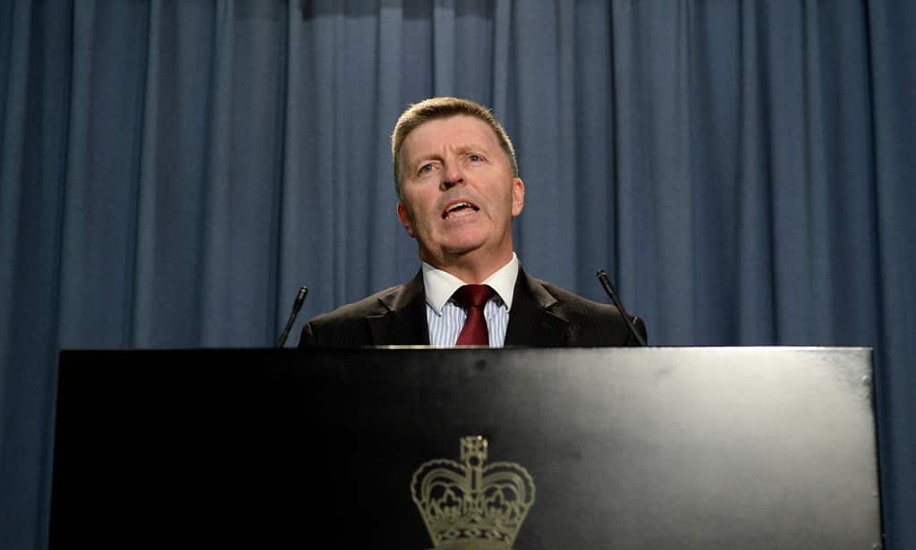 NSW Police Minister Michael Gallacher holds a press conference to announce his resignation,in Sydney, Friday, May 2, 2014. (AAP)