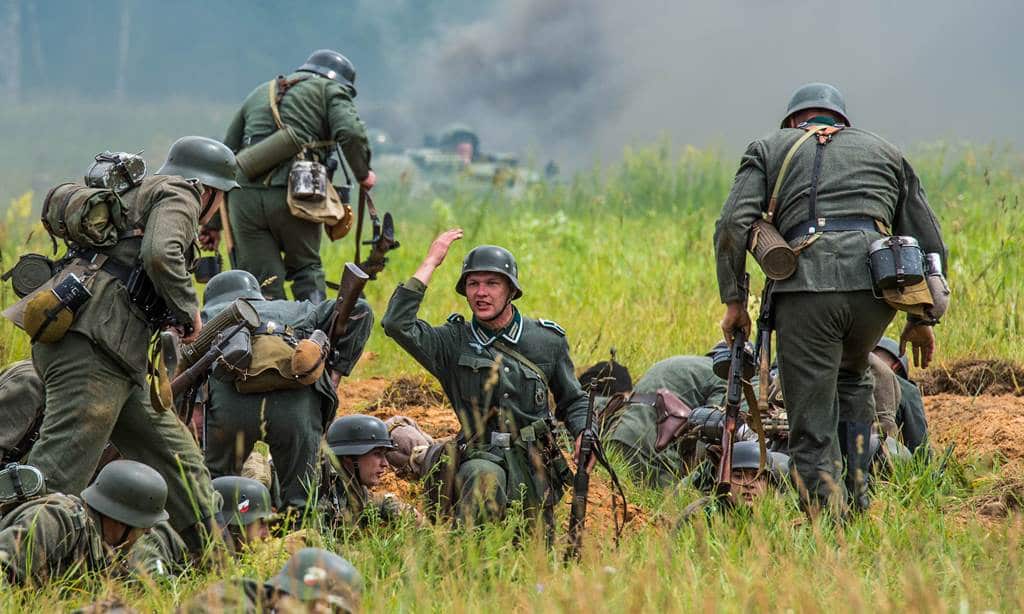 Military history enthusiasts dressed as a Nazi Germany's troops take part in a stage battle "Summer 1941" near the village of Ivanovskoye, outside Moscow. (AFP)