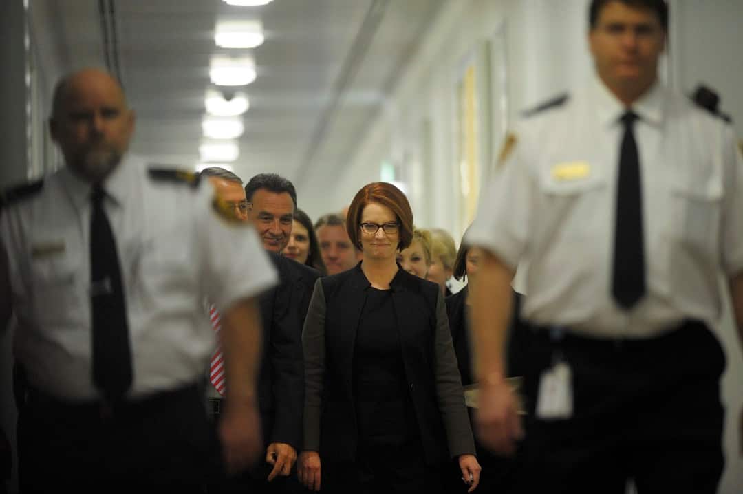 Prime Minister Julia Gillard after a leadership ballot in 2013.