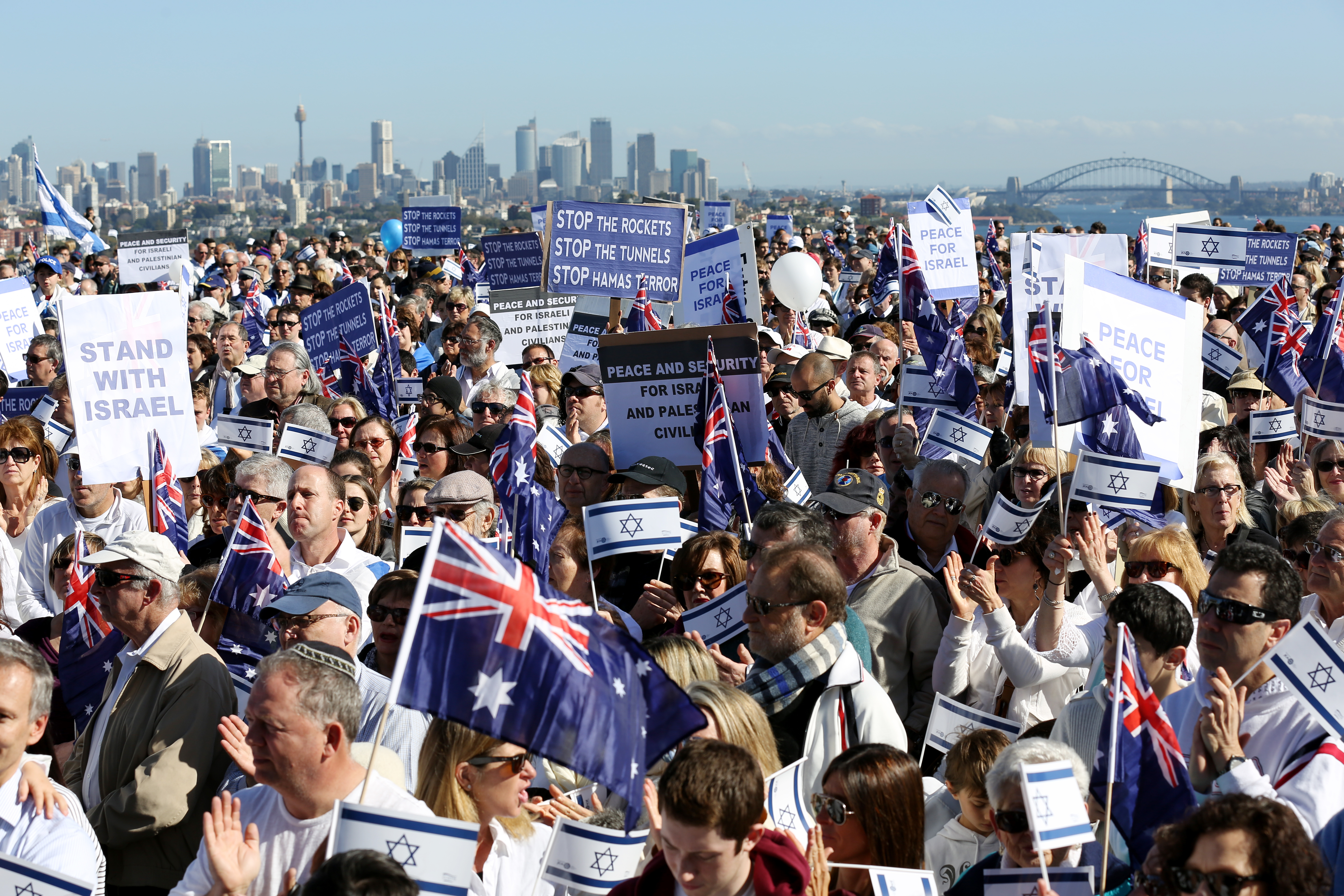 Pro-Israel supporters at a solidarity with Israel rally in eastern suburbs of Sydney