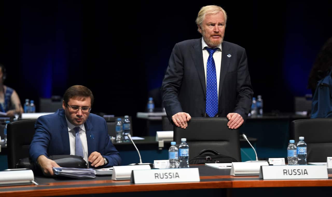 Russia's Deputy Finance Minister Sergei Storchak and First Deputy Governor of the Bank of Russia Sergey Shvetsov at G20 Finance meeting in Cairns, 2014.