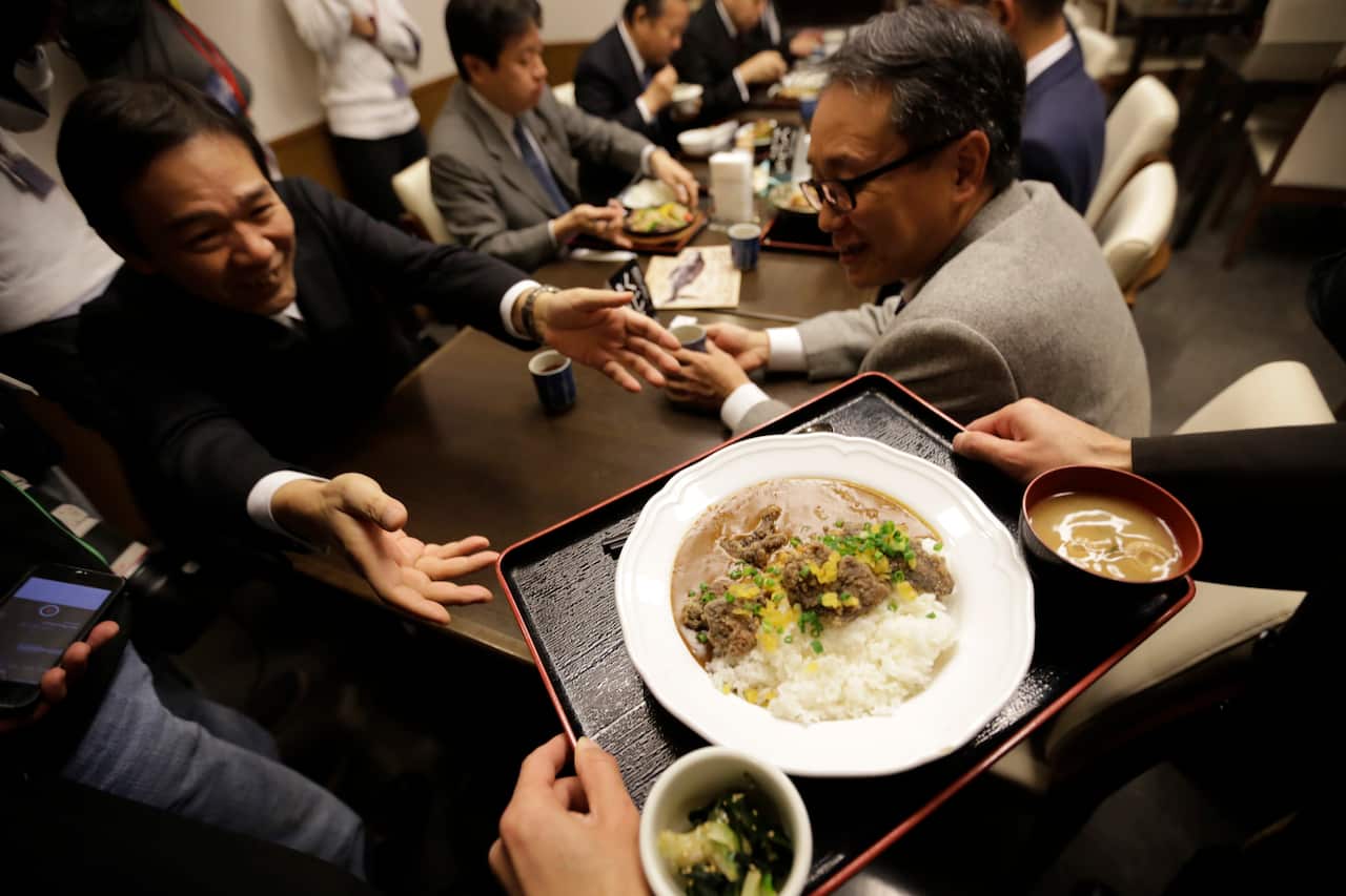A Japanese curry dish with whale meat.