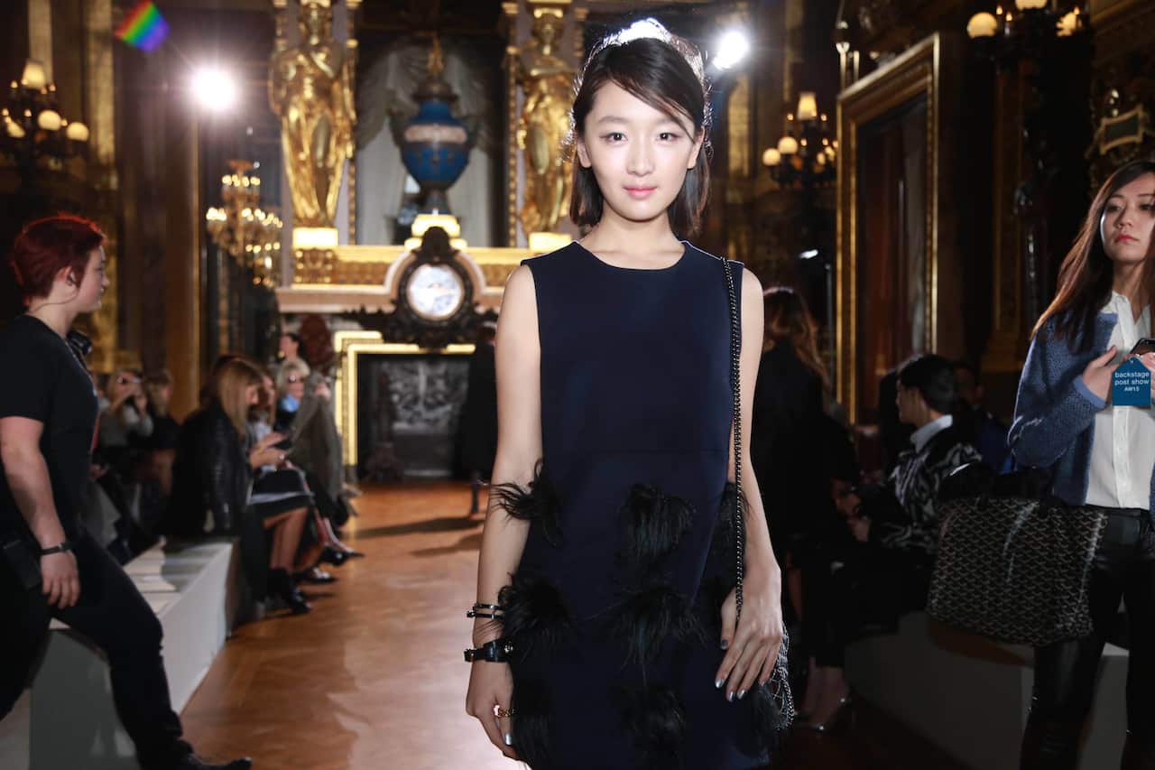 Chinese actress Zhou Dongyu  2015 Fall/Winter Paris Fashion Week in Paris, France, 9 March 2015.