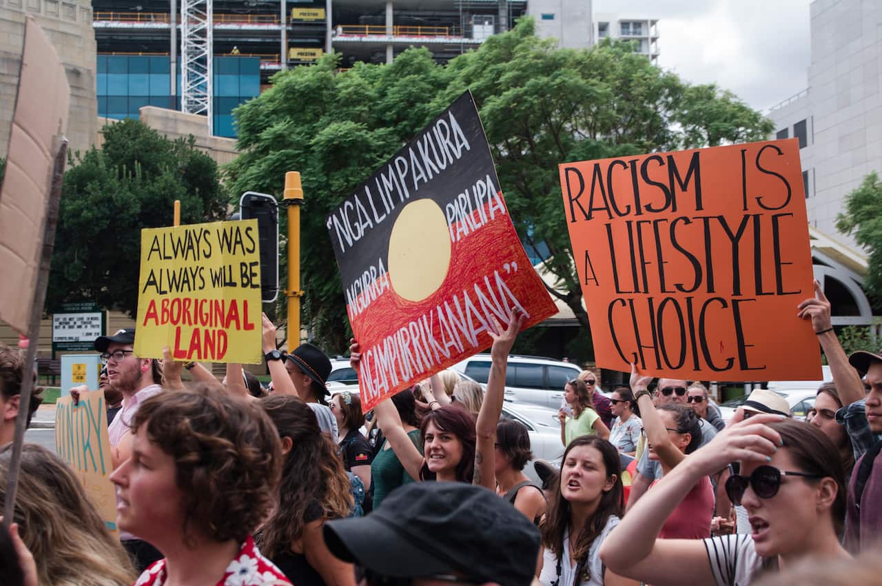 Rally against planned closures of remote communities. The protest was one of several nationwide and followed Prime Minister Tony Abbott's description of living in remote communities as a lifestyle choice. (AAP)