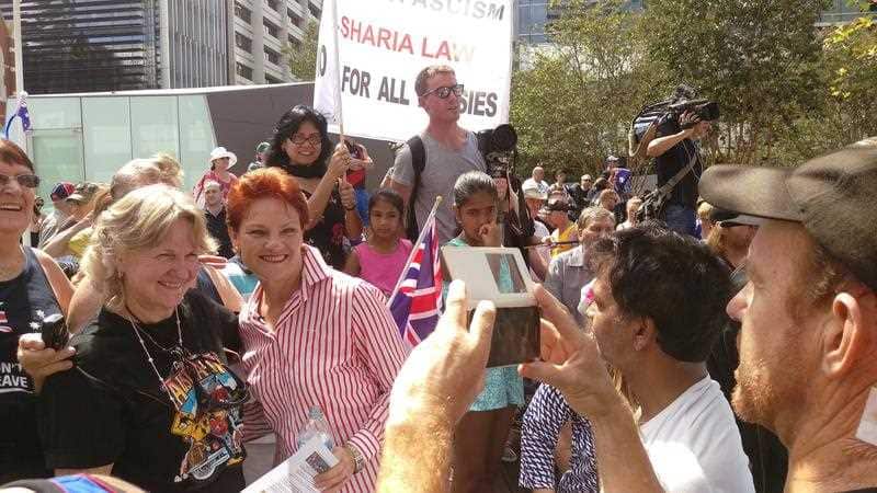 One Nation leader Pauline Hanson speaks at a rally against Islam in Brisbane