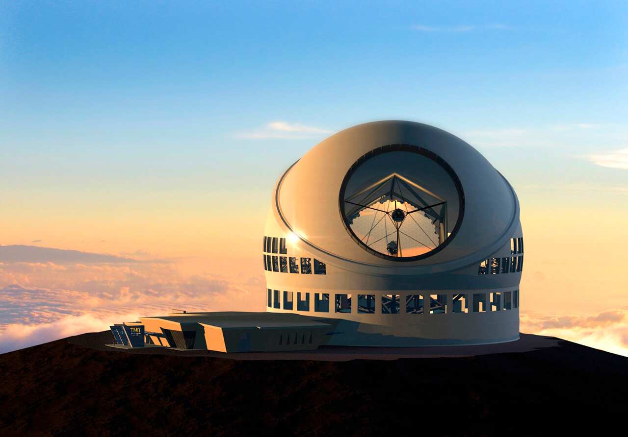 This undated file artist rendering made available by the TMT Observatory Corporation shows the proposed Thirty Meter Telescope on Hawaiis Mauna Kea.