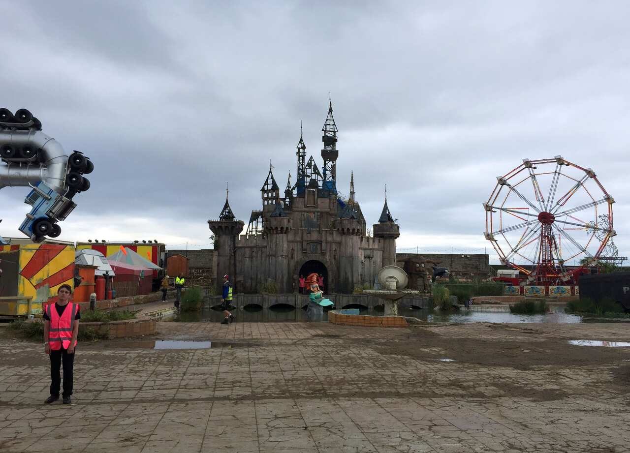 A general view of Dismaland, a collection of satirical art and sculpture by the graffiti artist Banksy, which is to go on show in Weston-super-Mare, Somerset.