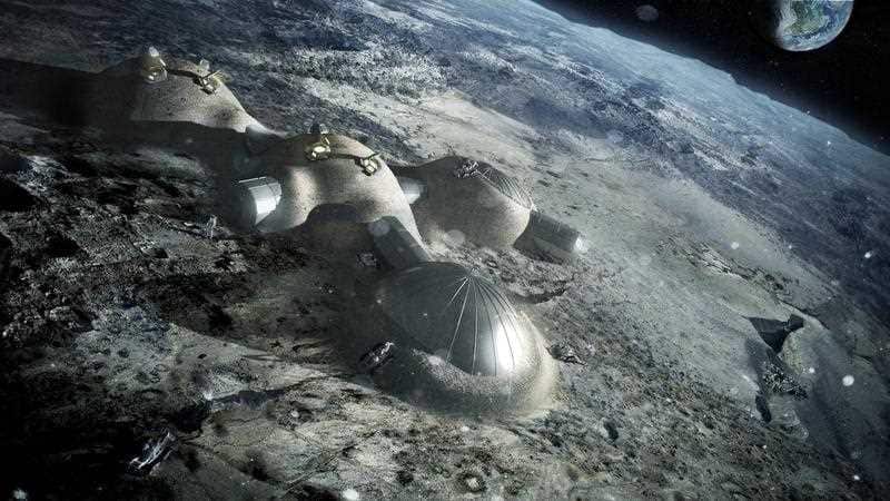 Once assembled, the inflated domes are covered with a layer of 3D-printed lunar regolith by robots to help protect the occupants against space radiation and micrometeoroids.
