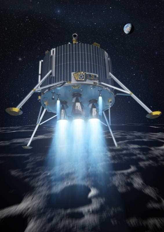An artist's impression of a ESA Lunar Lander before touchdown on the Moon (ESA)
