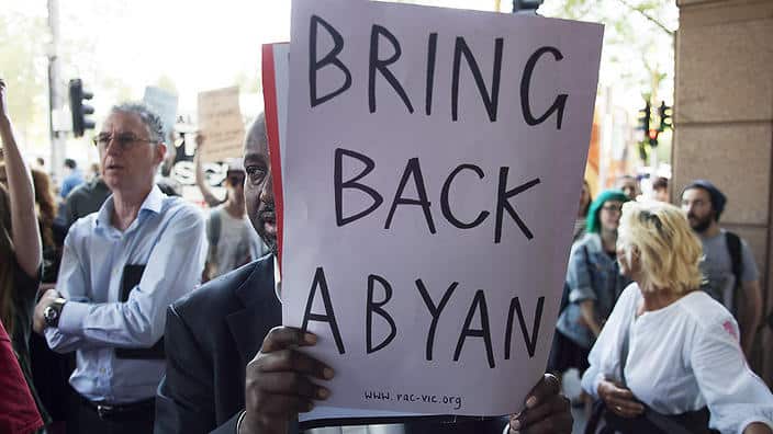 Supporters of a Somalian refugee, known as Abyan, have protested outside the Department of Immigration in Melbourne on October 19, 2015. (AAP)