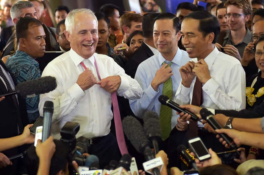 Former Prime Minister Malcolm Turnbull and President Joko Widodo in Jakarta in 2015.