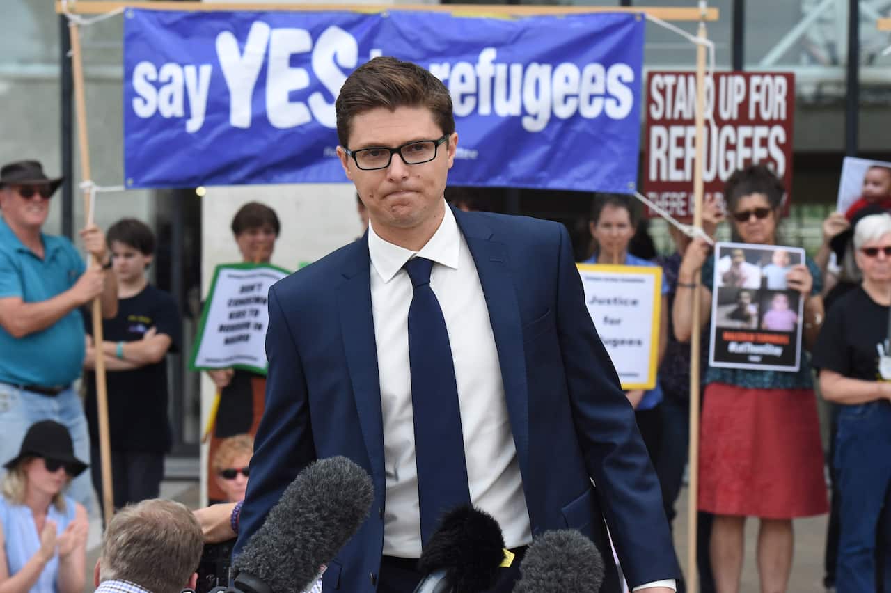 Daniel Webb from the Human Rights Law Centre speaks to the media after the High Court of Australia ruling on refugees to Nauru in Canberra, Wednesday, Feb. 3, 2016. (AAP Image/Mick Tsikas) NO ARCHIVING