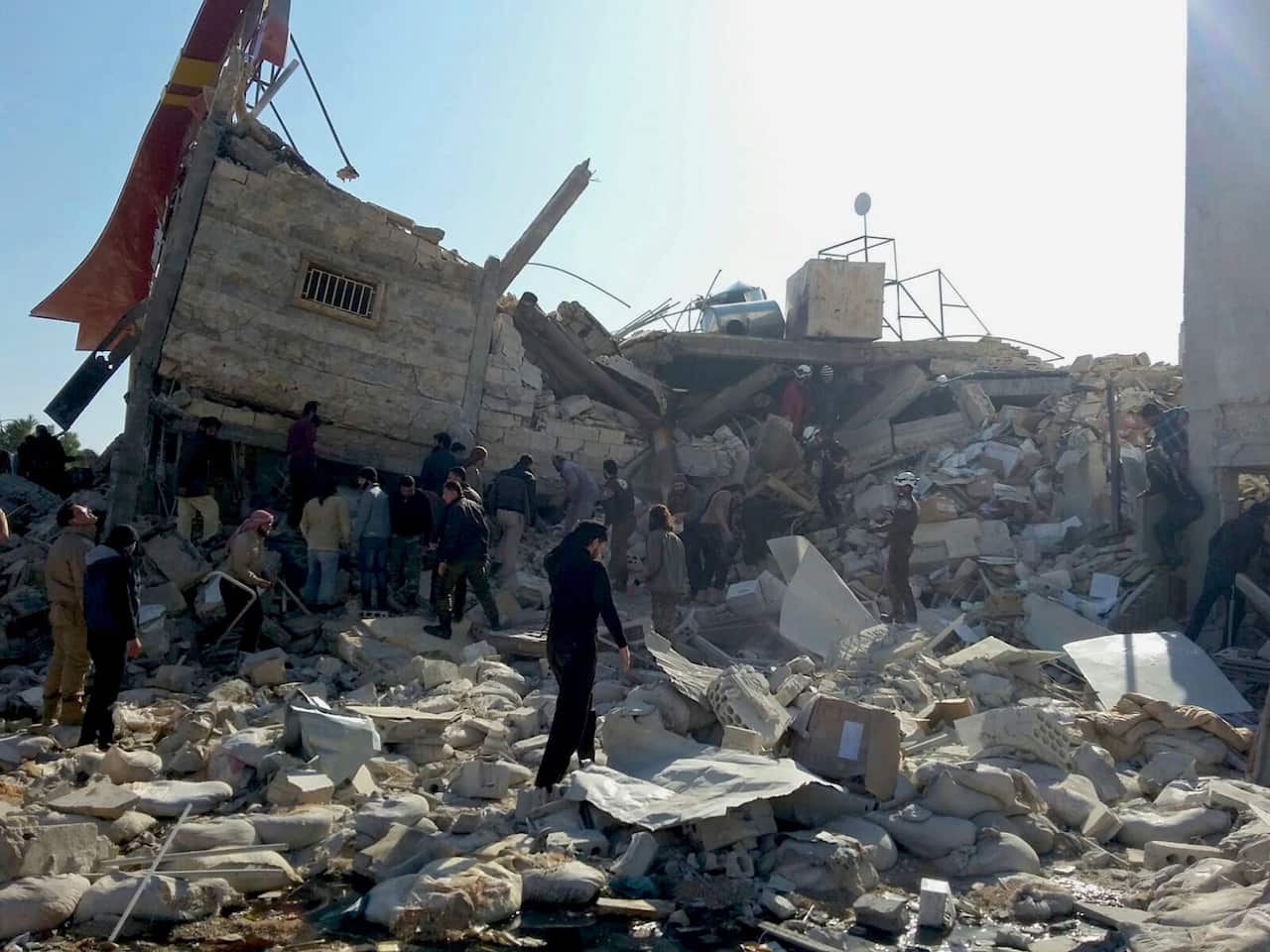 A handout imageshowing destruction and rubble at an MSF-supported hospital in Idlib province in northern Syria, largely destroyed in an attack on early 15 February 2016. 