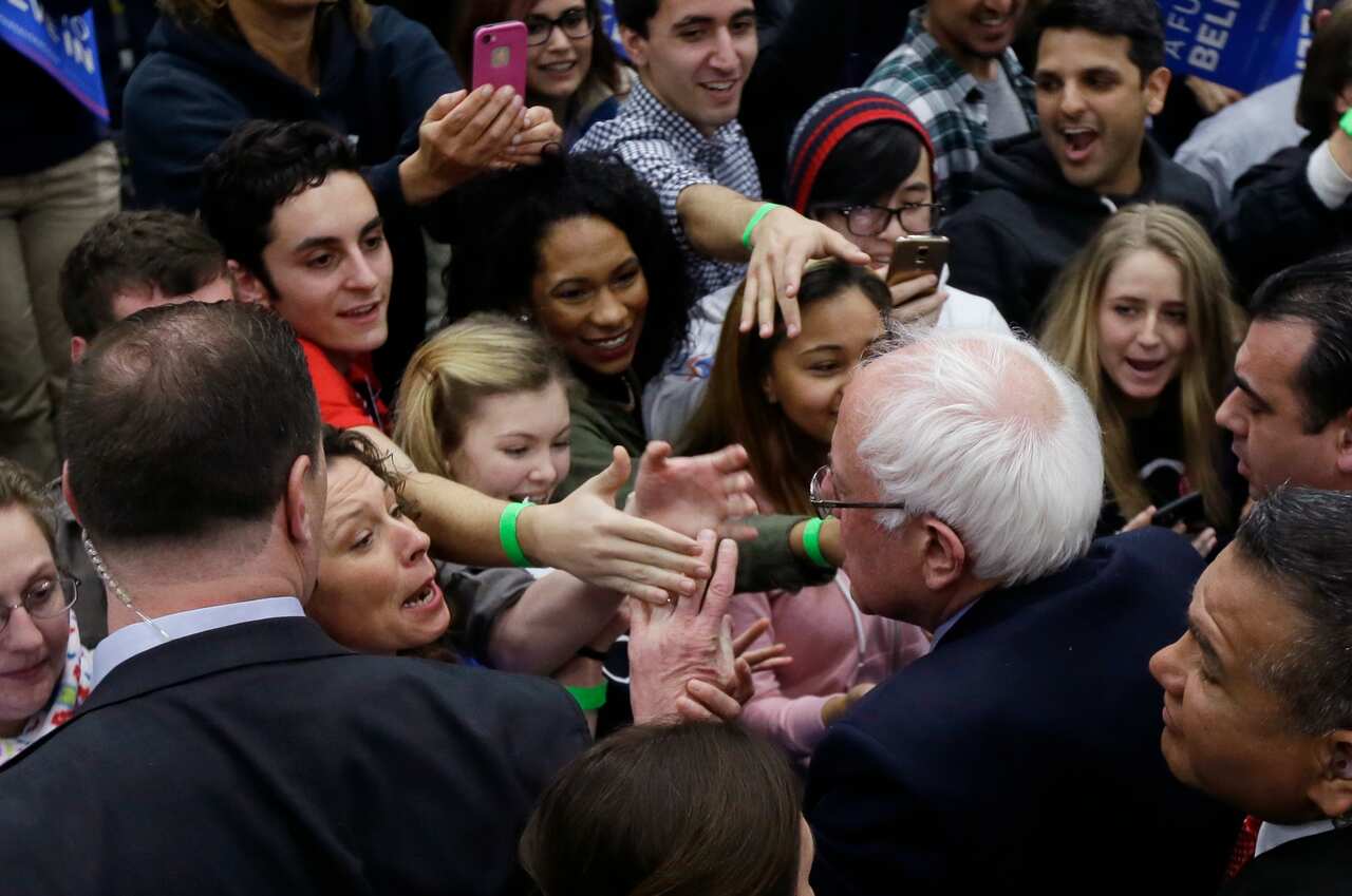 Democratic presidential candidate, Sen. Bernie Sanders, I-Vt, greets supporters after speaking at a rally. (AP)