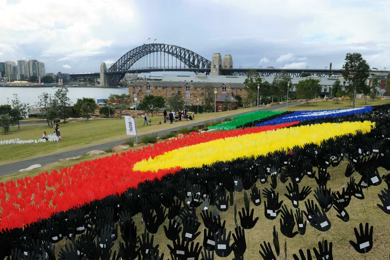The Sea of Hands installation in Sydney, representing community support for reconciliation and rights of Australia's First People.