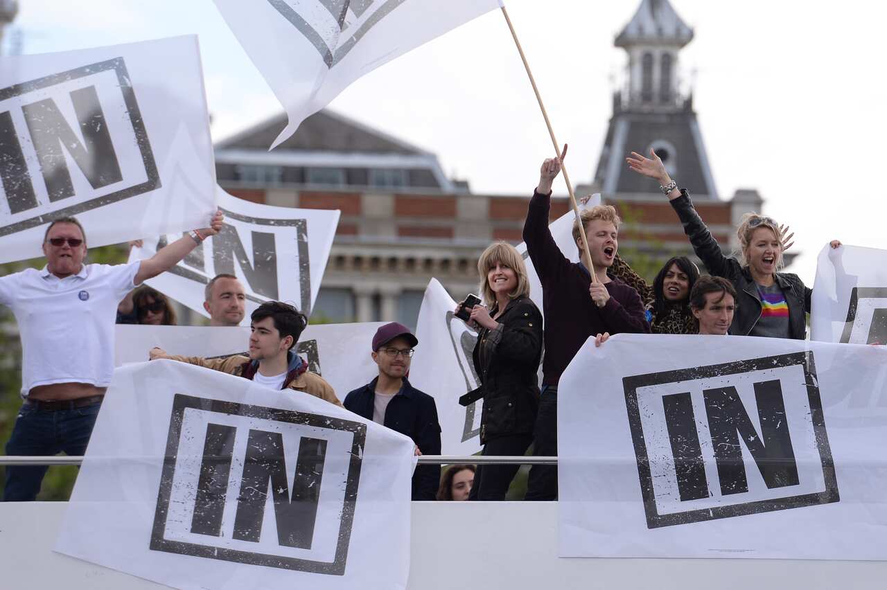 Rachel Johnson, sister of Boris Johnson, on board a boat taking part in a pro-EU counter demonstration during the Brexit campaign in 2016. 
