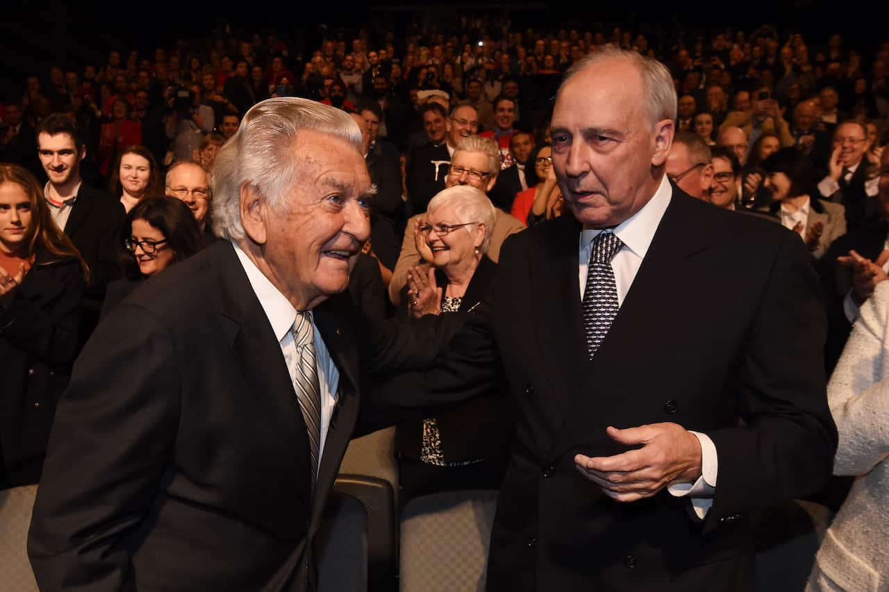 Former prime ministers Paul Keating and Bob Hawke 