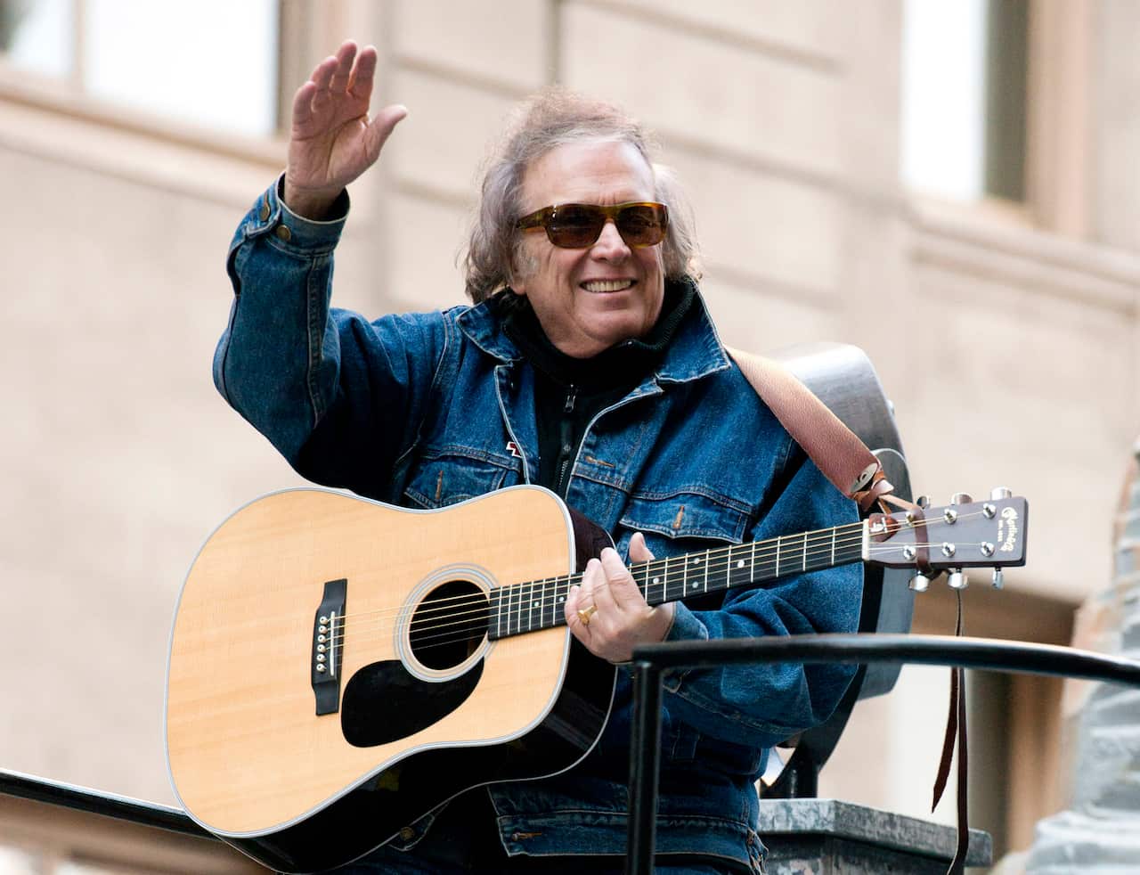 Don McLean rides a float in the Macy's Thanksgiving Day Parade in New York in 2012.