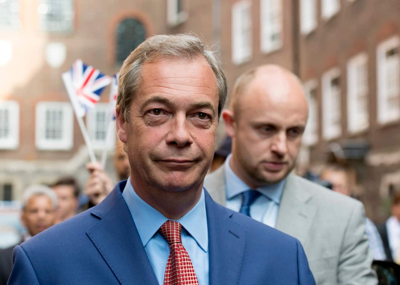 Leader of the United Kingdom (UK) Independence Party Nigel Farage.
