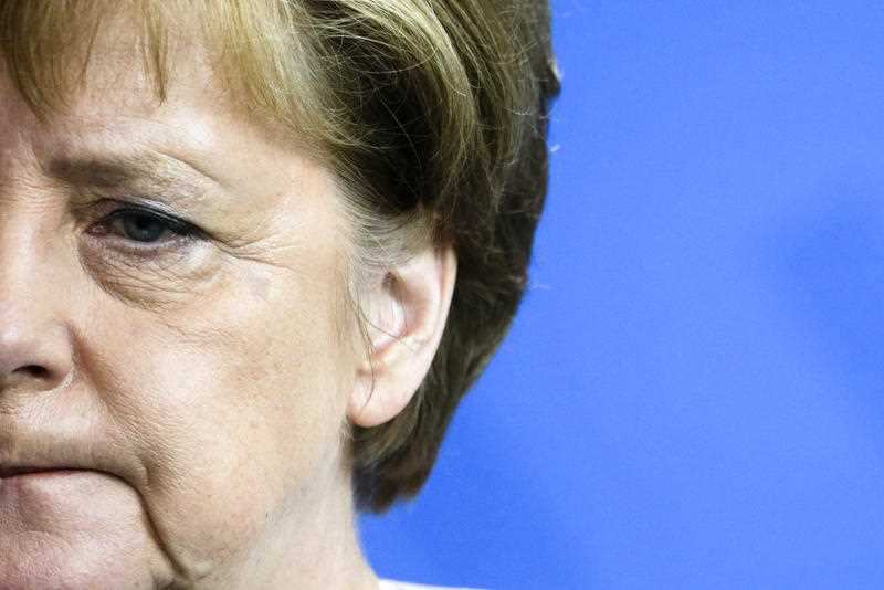 German Chancellor Angela Merkel attends a news conference with Prime Minister of the Ukraine Volodymyr Groysman after their talks at the chancellery in Berlin