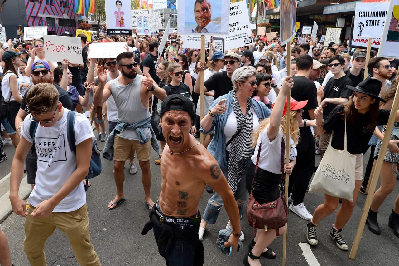 Protests on Oxford Street in 2016 against the state government's controversial lockout laws.
