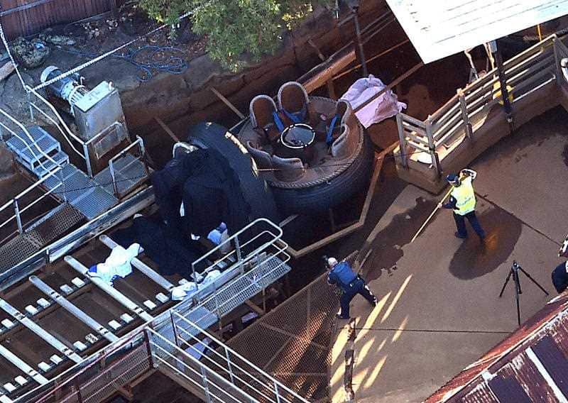 Queensland Emergency service personnel are seen at amusement theme park Dreamworld on the Gold Coast