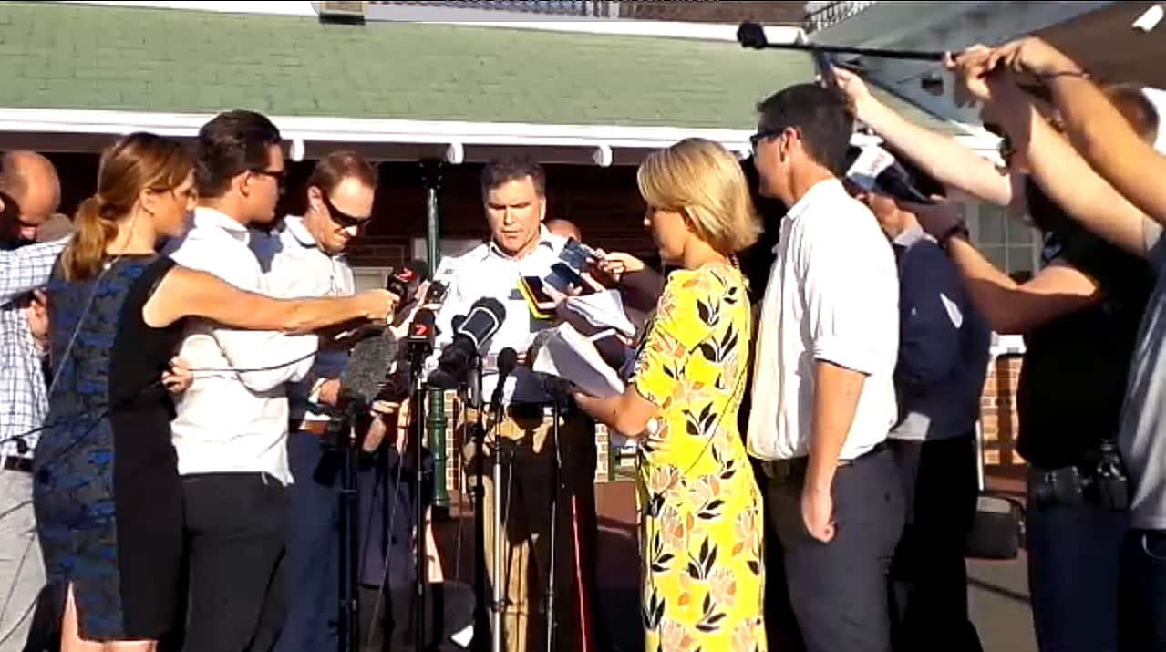 Dreamworld chief executive Craig Davidson speaking to the media outside the Dreamworld theme park at Coomera on the Gold Coast, Tuesday, Oct. 25, 2016