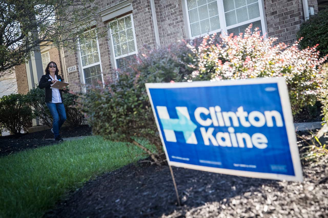 Hillary Clinton campaign volunteer Cynthia Herman canvasses a neighborhood in Mason, Ohio, a northern Cincinnati suburb in strongly Republican Warren County.