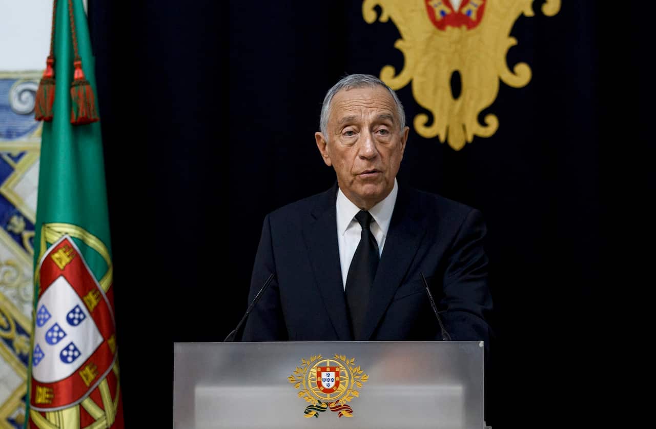 Portuguese President Marcelo Rebelo de Sousa delivers a speech after it was announced that former Portuguese President, Mario Soares has died.