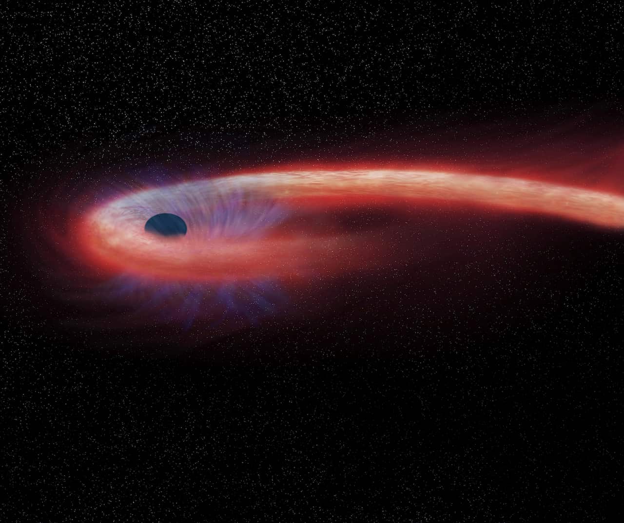 A star being swallowed by a black hole.